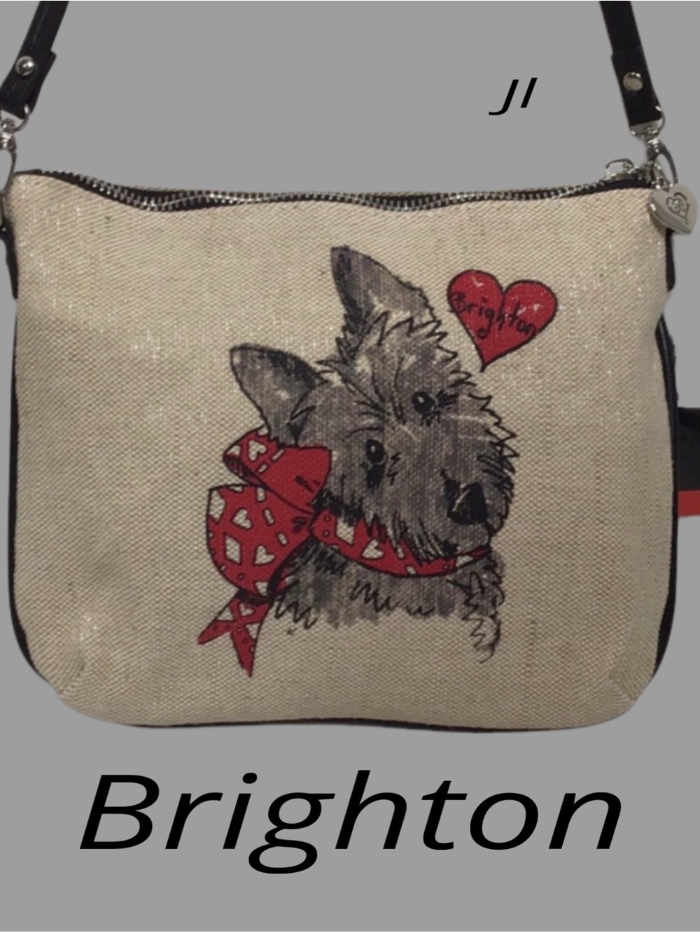 BRIGHTON Scottie Crossbody Custom Sketchbook Art Sparkly Ivory Canvas NWT